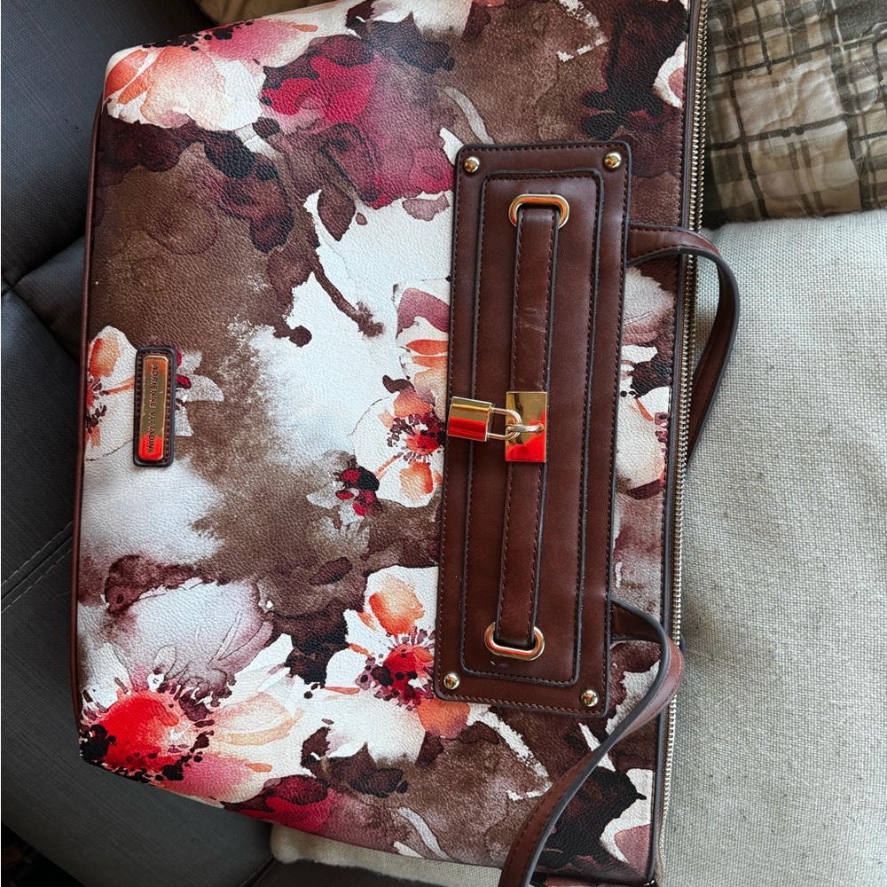 Adrienne Vittadini Floral Brown and Red Bag